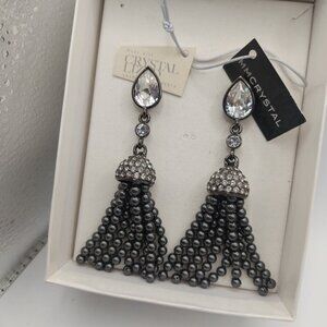 Fabulous Swarovski Crystal MMCrystal pierced tassel Earrings New 3.25" long